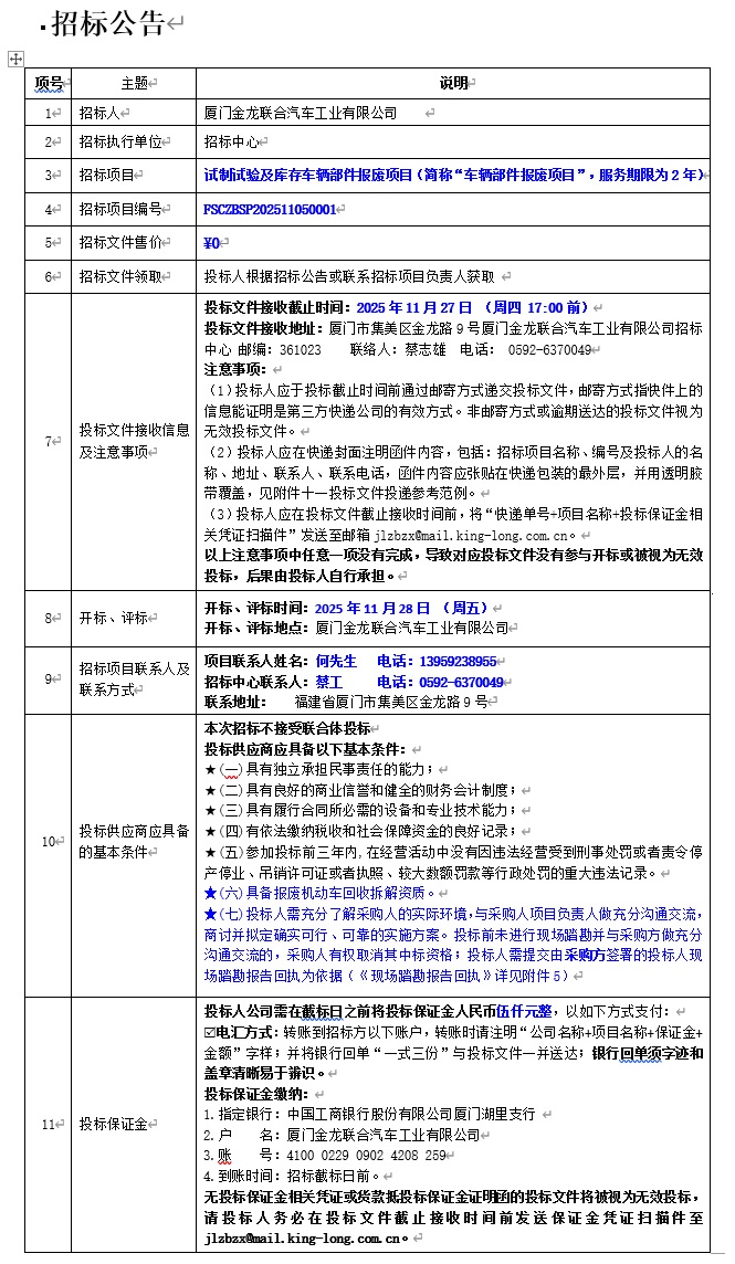 公开招标招标公告-试制试验及库存车辆部件报废项目-2025.11.17